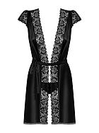 Romantic robe, satin, floral lace, short sleeves